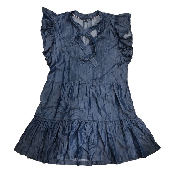 Tommy Hilfiger Dresses & Skirts - Tommy Hilfiger Tiered Ruffled Denim Dress Women’s Size 12 NWOT short sleeves